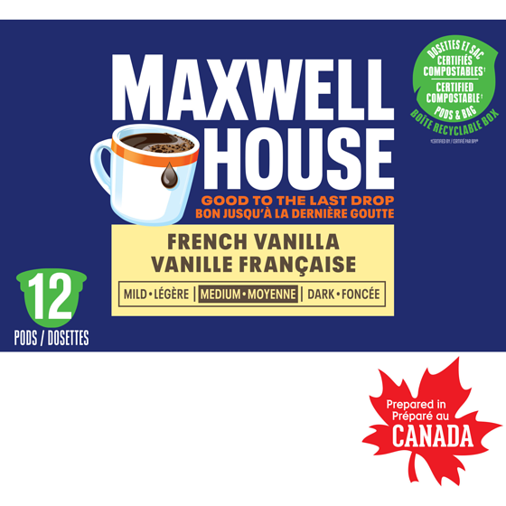 Maxwell House French Vanilla Flavoured Coffee Certified Compostable K-Cup Coffee Pods 108 g, $11.11/100g