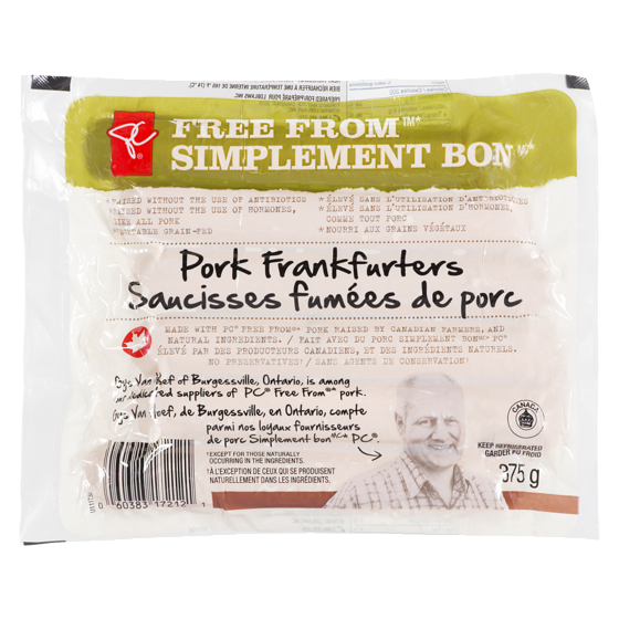 President's Choice Free From Pork Frankfurters 375 g, $2.40/100g