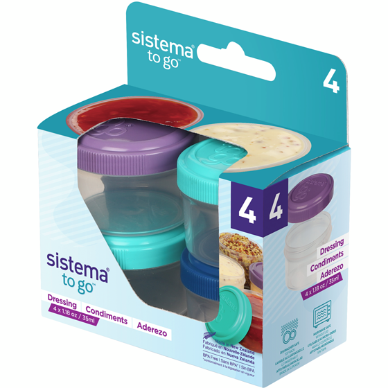Sistema To Go Dressing Containers, Assorted Lid Colours, 4 Pack 12x1.0 ea, $0.50/1ea