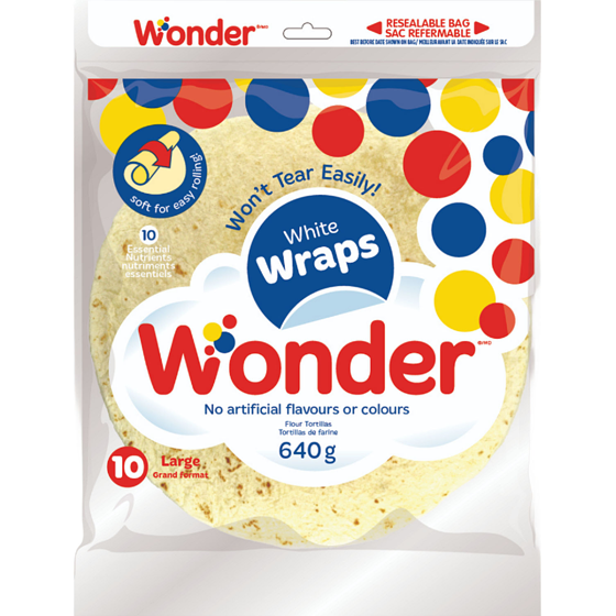 Wonder Wrap Me Large Flour Tortillas White 640 g, $0.86/100g