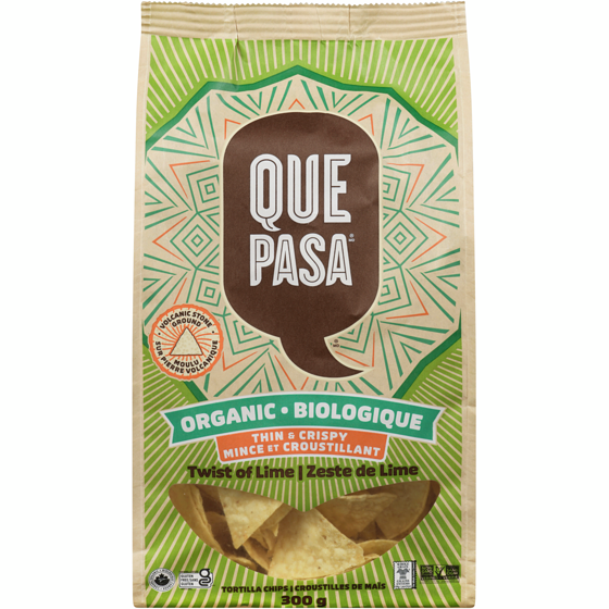 Que Pasa Croustilles de maïs minces et croustillantes biologiques Citron vert 300 g, 1,83 $/100g