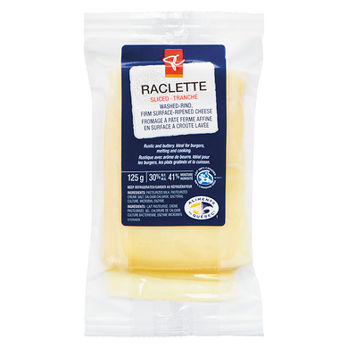 President's Choice Raclette Sliced Washed-Rind, Firm Surface-Ripened Cheese 125 g, $7.59/100g