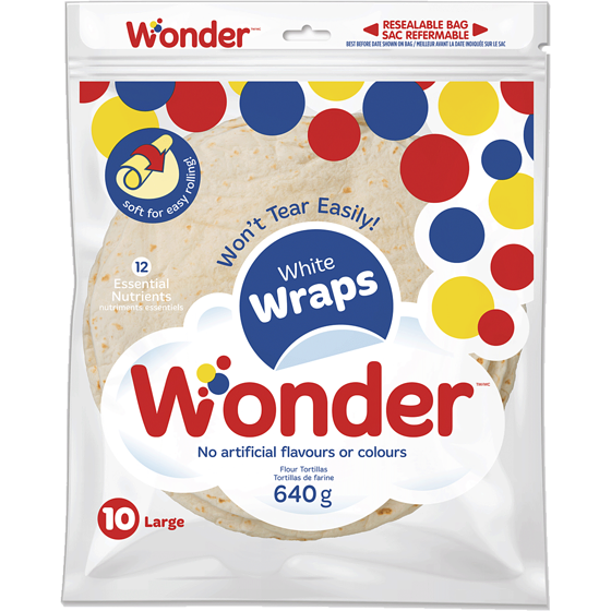 Wonder Wrap Me Large Flour Tortillas White 640 g, $0.83/100g
