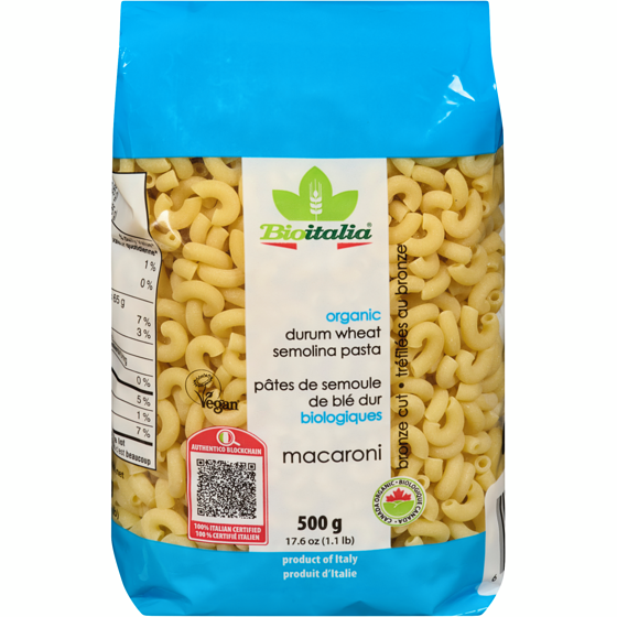 Bioitalia Pâtes Semolina biologiques au blé dur, macaroni 500 g, 0,66 $/100g