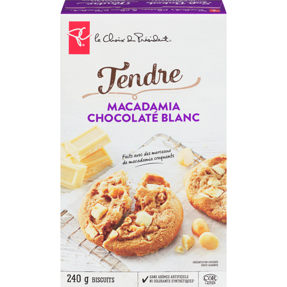 le Choix du Président Biscuits tendres noix de macadamia et morceaux chocolatés blancs 240 g, 2,08 $/100g