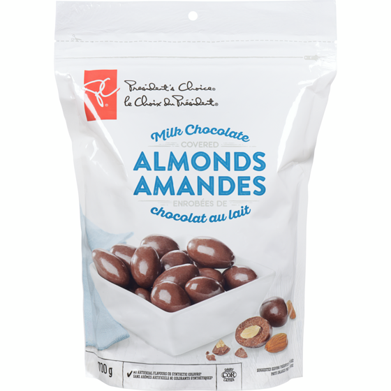 le Choix du Président Amandes enrobées de chocolat au lait 700 g, 2,43 $/100g