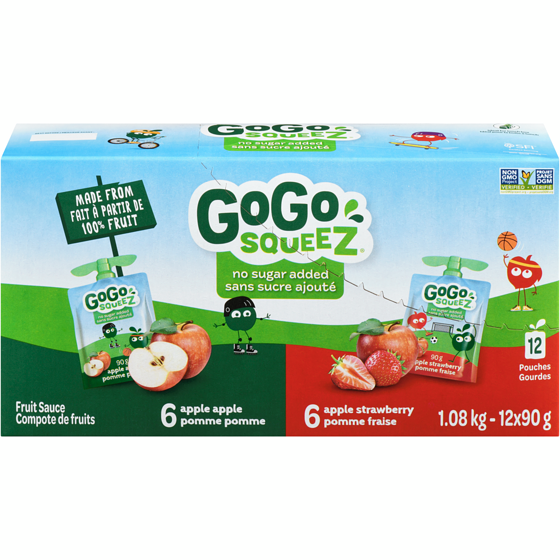 GoGo Squeez Sachets, pommes et fraises 12x90.0 g, 1,16 $/100g