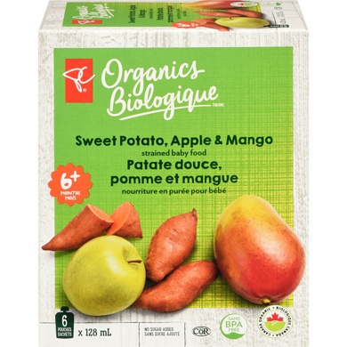 PC Organics Sweet Potato Apple & Mango Strained Baby Food 6x128.0 ml, $0.82/100ml
