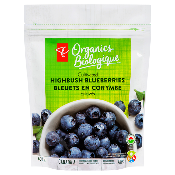 PC Biologique Bleuets en corymbe cultivés surgelés Biologiques 600 g, 1,42 $/100g