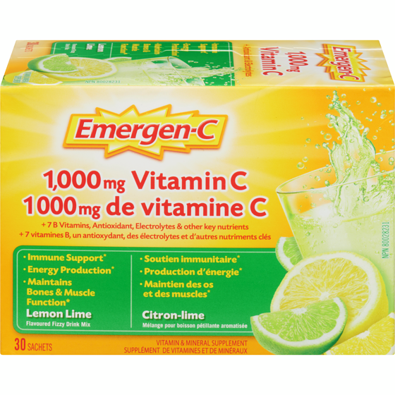Emergen C Lemon Lime 1000Mg Vitamin C Supplement, Drink Mix, 30 Count 30 ea, $0.62/1ea