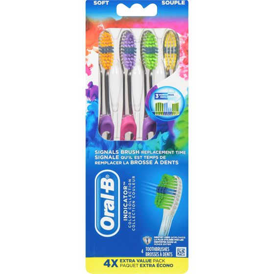 Oral-B Brosse à dents indicateur collection couleur, souples, 4 unités 4 ea, 2,50 $/1ch