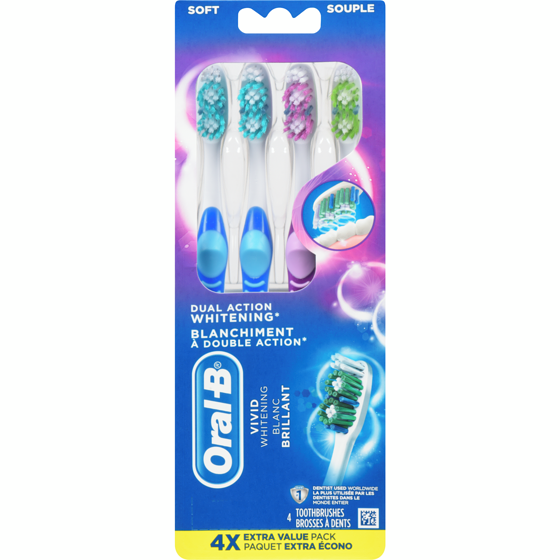 Oral-B Brosses à dents Blanc brillant, souples, 4 unités 4 ea, 4,25 $/1ch