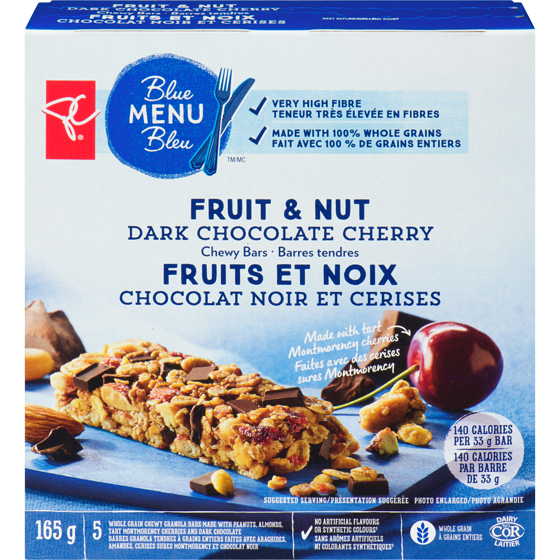 PC Blue Menu Fruit & Nut Dark Chocolate Cherry Chewy Bars PC.ca