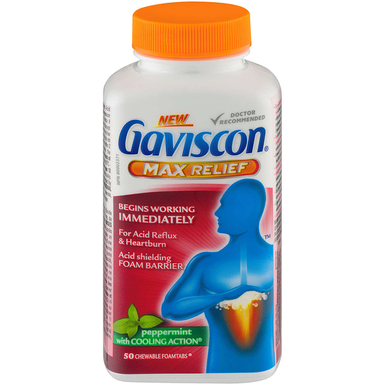 Gaviscon Max Relief Peppermint with Cooling Action 50 Chewable Foamtabs 50 ea, $0.40/1ea