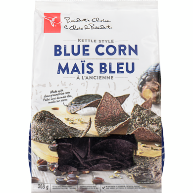 President's Choice Kettle Style Blue Corn Tortilla Chips Seasoned with Sea Salt 368 g, $1.36/100g