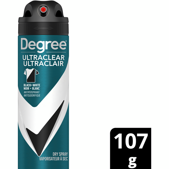 Degree UltraClear Black + White Dry Spray Antiperspirant 107 g, $7.28/100g