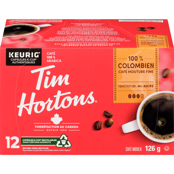 Tim Hortons K-Cup, colombien 12 ea, 1,33 $/1ch