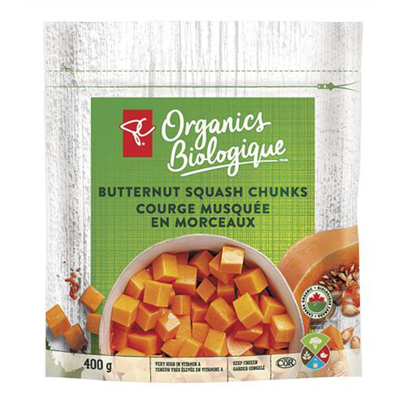 PC Organics Frozen Butternut Squash Chunks, Organic 400 g, $1.25/100g