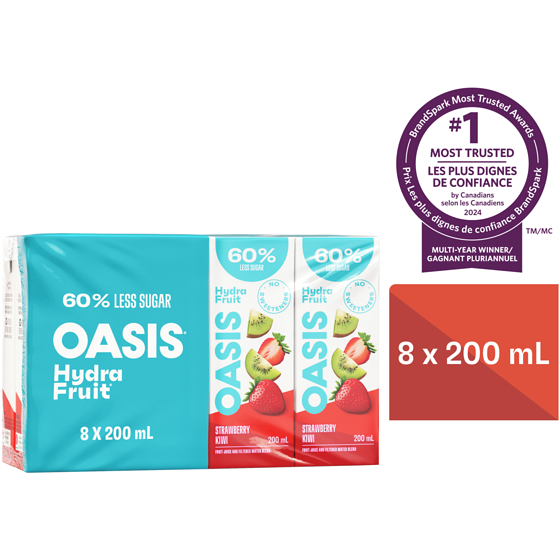 Oasis Hydrafruit Strawberry Kiwi Fruit Juice Boxes 8x200.0 ml, $0.37/100ml