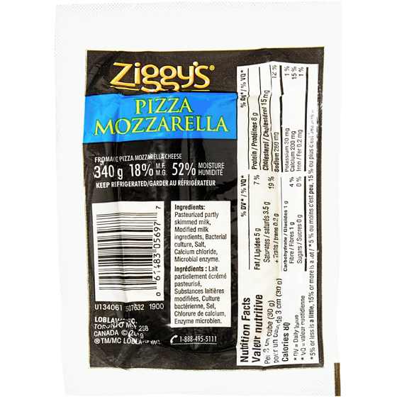 Ziggy's Pizza Mozzarella Cheese 340 g, $2.35/100g