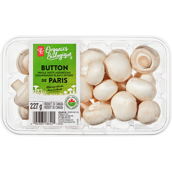PC Organics Organic Button White Mushrooms 227 g, $2.64/100g
