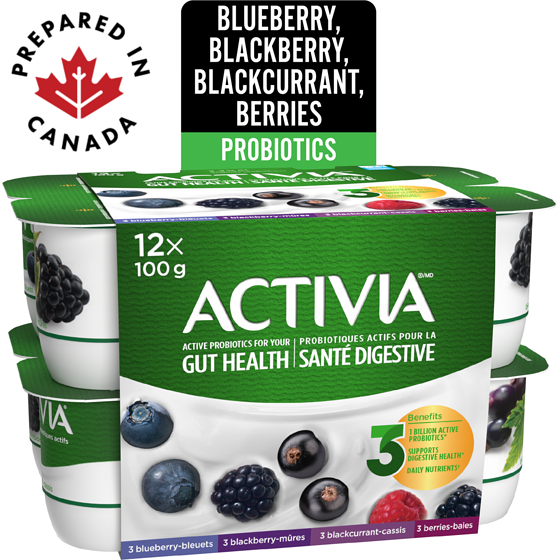 Activia Probiotic Yogurt, Blackberry/Blueberry/Blackcurrent/Berries 12x100.0 g, $0.50/100g