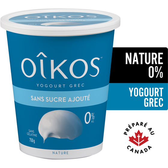 Oikos Yogourt grec sans gras, nature, 0% M.G., sans sucre ajouté 750 g, 1,00 $/100g