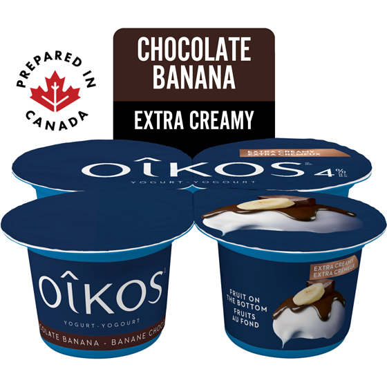 Oikos Extra Creamy Greek Yogurt, Banana Chocolate, Blended, 4% MF 4x95.0 g, $1.18/100g