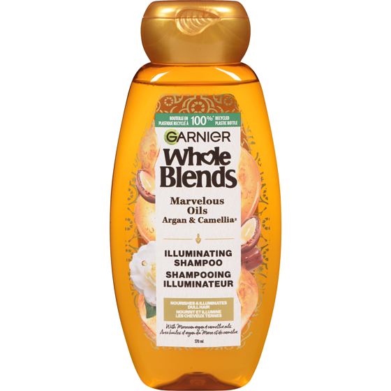 Garnier Shampooing Whole Blends, huiles d’argan du Maroc et de camélia 370 ml, 1,35 $/100ml