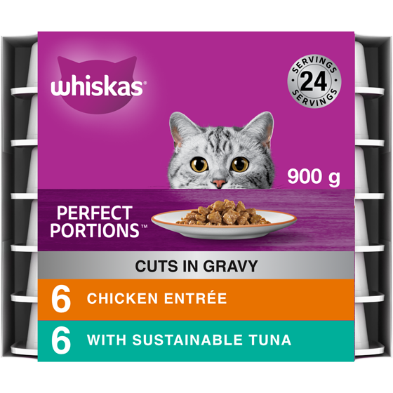 Whiskas Perfect Portion Chicken & Tuna Cuts In Gravy Multipack Wet Cat Food 900 g, $2.00/100g