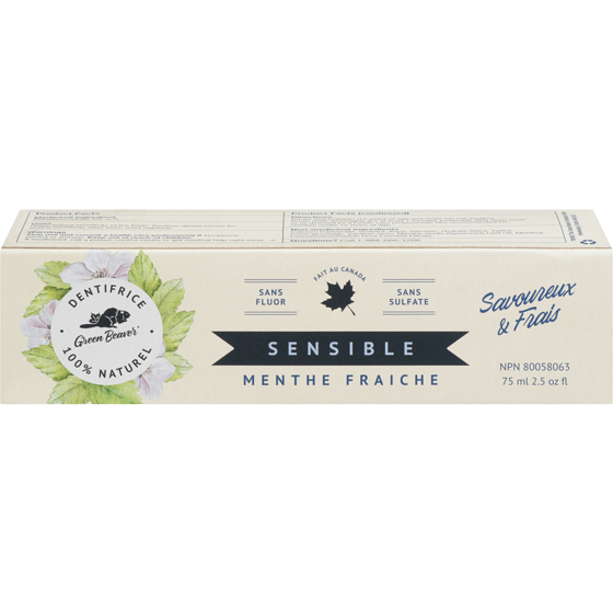 Green Beaver Jr Dentifrice Sensibilité, menthe 75 ml, 9,99 $/100ml