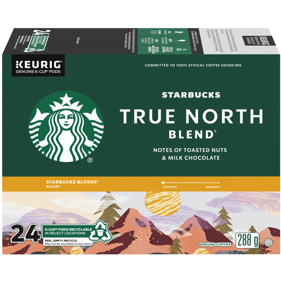 Starbucks K Cup True North Blend Blonde Roast Ground Coffee K-Cup Pods 24 ea, $1.17/1ea