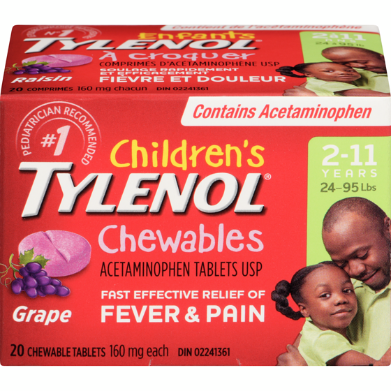 Tylenol Children's Chewables Fever & Pain 160 mg Acetaminophen Tablets, Grape 20 ea, $0.57/1ea