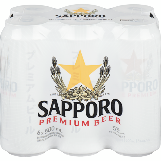 Sapporo Premium Lager (ID required at pick-up) 6x500.0 ml, $4.41/100ml