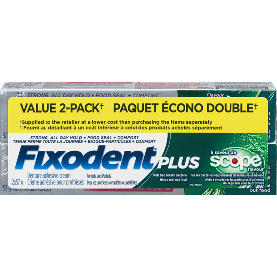 Fixodent Crème adhésive pour prothèses Plus à saveur de Scope Tenue supérieure PAQUET DOUBLE 114 g, 14,46 $/100g