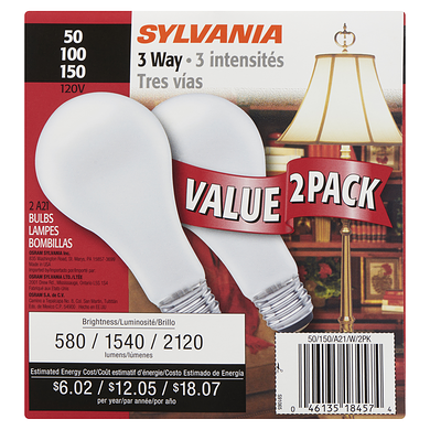 Sylvania 3 Way A21 50-100-150 120V Bulbs 1 ea, $5.00/1ea