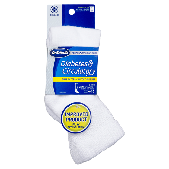 Dr. Scholl’s 2 paires de bas cheville pour le diabète et la circulation, blanc, pour femmes, tailles 4 à 10 2 ea, 8,00 $/1ch