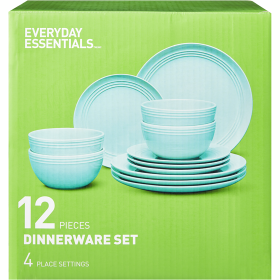 Everyday Essentials Dinnerware 12 Piece Set - Teal 12x1.0 ea, $2.50/1ea