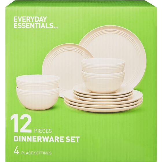 Everyday Essentials Dinnerware 12 Piece Set - Ivory 12x1.0 ea, $2.50/1ea