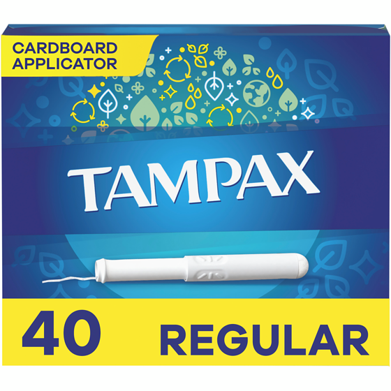 Tampax Cardboard Tampons Regular Absorbency, Anti-Slip Grip, LeakGuard Skirt, Unscented, 40 Count 40 ea, $0.31/1ea