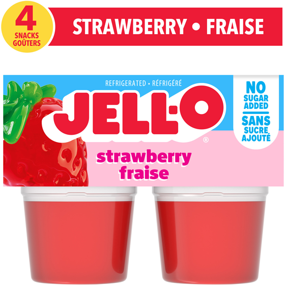 Jell-O Goûters à la gelée réfrigéré prêt-à-servir à saveur de fraise sans sucre ajouté, paquet de 4 4x89.0 g, 1,26 $/100g