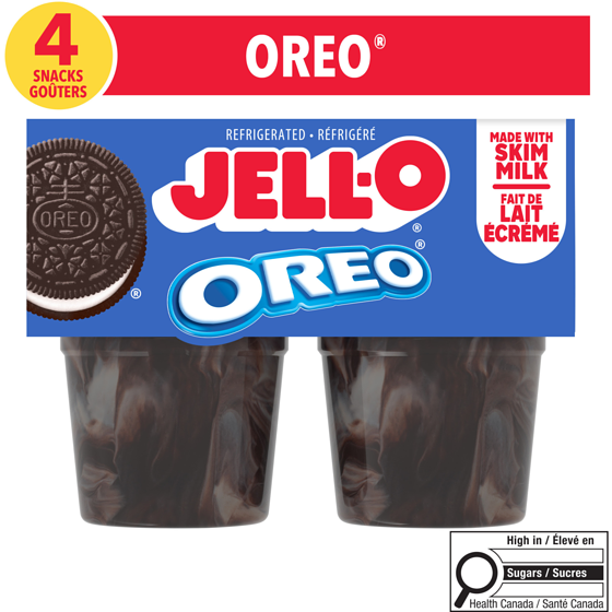 Jell-O Goûters au pouding réfrigéré prêt-à-servir à saveur de oreo, paquet de 4 4x113.0 g, 0,99 $/100g