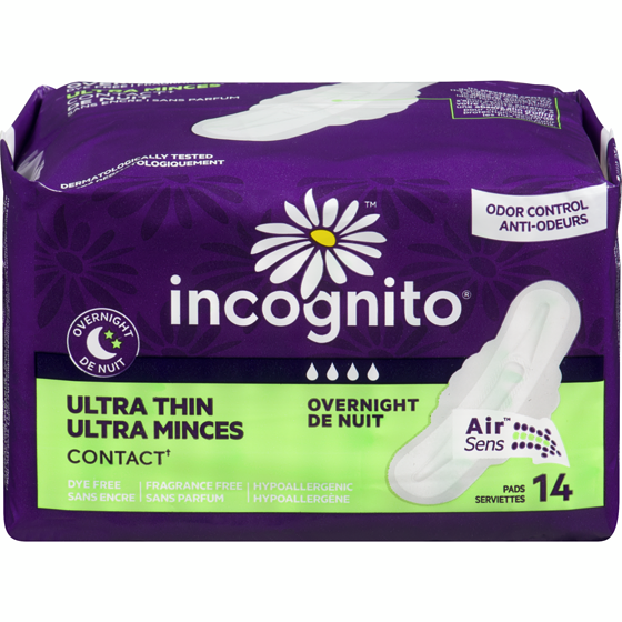 Incognito Pads, Ultra Thin Overnight 14 ea, $0.41/1ea