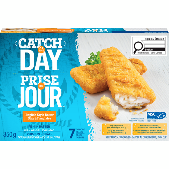 High Liner Pollock English Style Battered Fillets 350 g, $1.85/100g