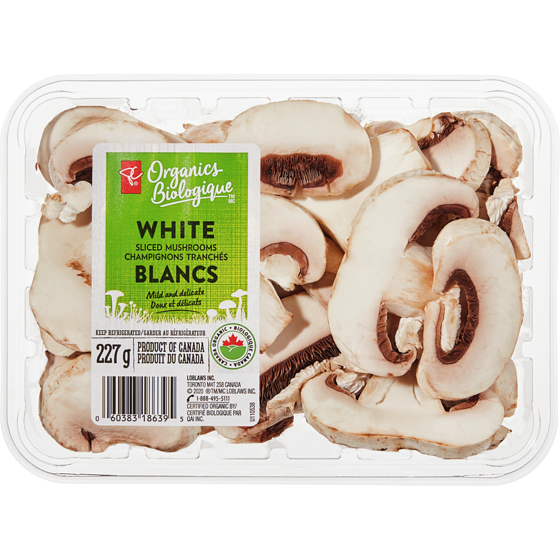 PC Biologique Champignons blancs, tranchés 227 g, 1,76 $/100g
