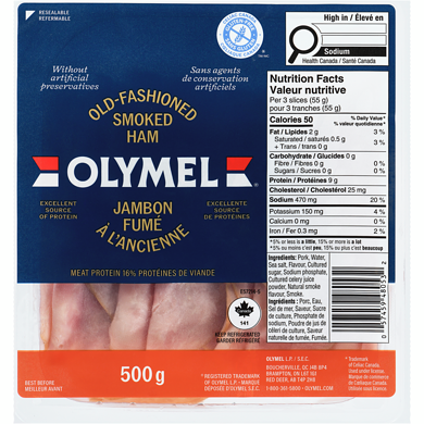 Olymel Jambon fumé à l'ancienne, format familial 500 g, 2,80 $/100g