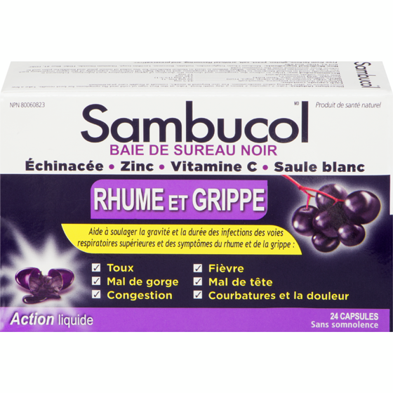Sambucol Baie de Sureau Noir Rhume et Grippe 24 Capsules 24 ea, 0,56 $/1ch