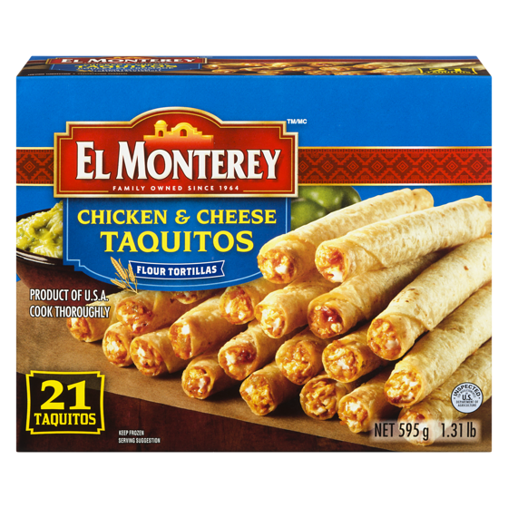 El Monterey Chicken & Cheese Flour Taquitos 595 g, $2.52/100g