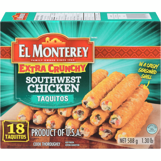 El Monterey Extra Crunchy Southwest Chicken Taquitos 684 g, $1.90/100g