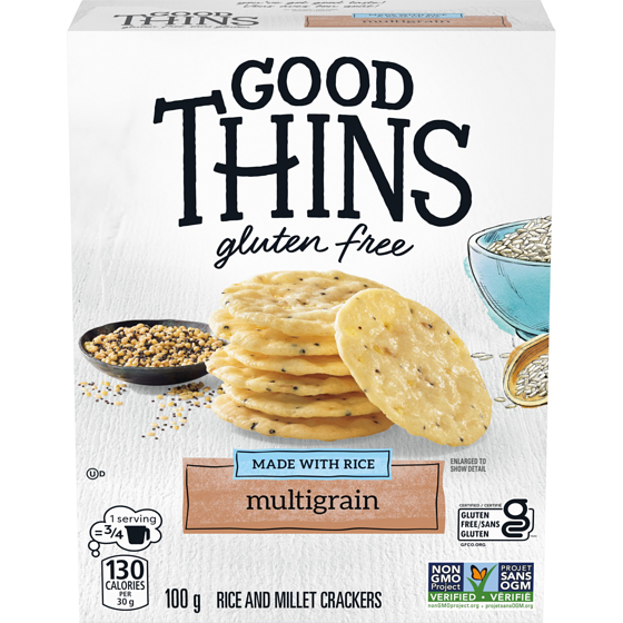 Christie Good Thins, Multigrain, Gluten Free Rice Crackers, light flavorful crunch 100 g, $4.99/100g